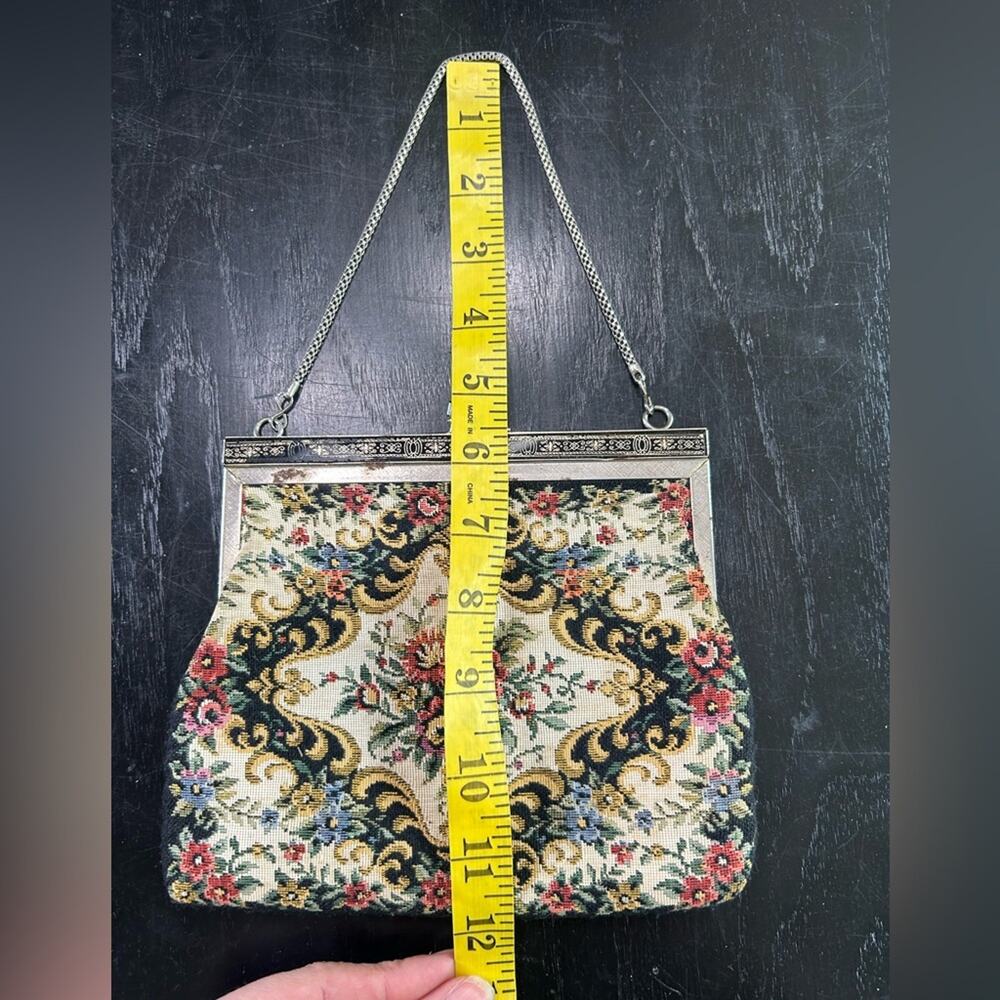 Floral Tapestry Purse Multicolor silver Chain some wear rusting chic feminine - Picture 4 of 6